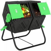 Outsunny 34.5 Gallon Dual Chamber Compost Bin, Rotating Composter, Compost Tumbler with 24 Ventilation Openings and Steel Legs, Green