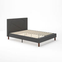 Judy Upholstered Platform Bed with Headboard in Dark Grey - Queen Size 