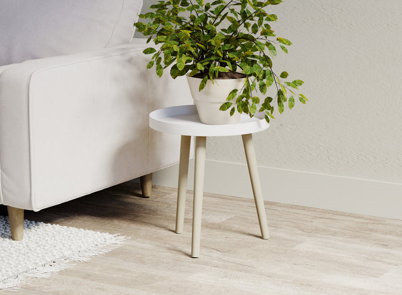 End Table With Pine Base - White Round Shape 