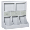Homcom Kids Bookcase Toddler Toy Storage Organizer, Kid’s Bin Storage Unit Children Display Shelf Wardrobe For Toys Clothes Books Bedroom With Drawers, Grey