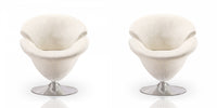 Tulip Modern Velvet Swivel Lounge Chair in White - Set of 2