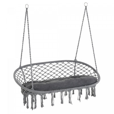 Outsunny Patio Hammock Chair 2 Seat, Hanging Rope Hammock Swing With Metal Frame And Cushion, Large |Outsunny Chaise Suspendue Chaise Hamac A Suspendre Avec Cadre En Metal Et Coussin, Grand Siege En Ma