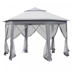 Outsunny 13' X 13' Pop Up Canopy Tent With Netting And Carry Bag, Instant Sun Shelter, Hexagon Tents For Parties, Outdoor, Garden, Patio, Grey
