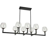 Dainolite Nora 8 Light Horizontal Chandelier Matte Black Clear Glass Lamp