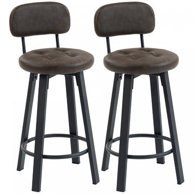 HOMCOM Bar Stools Set of 2, Swivel Counter Height Barstools Brown