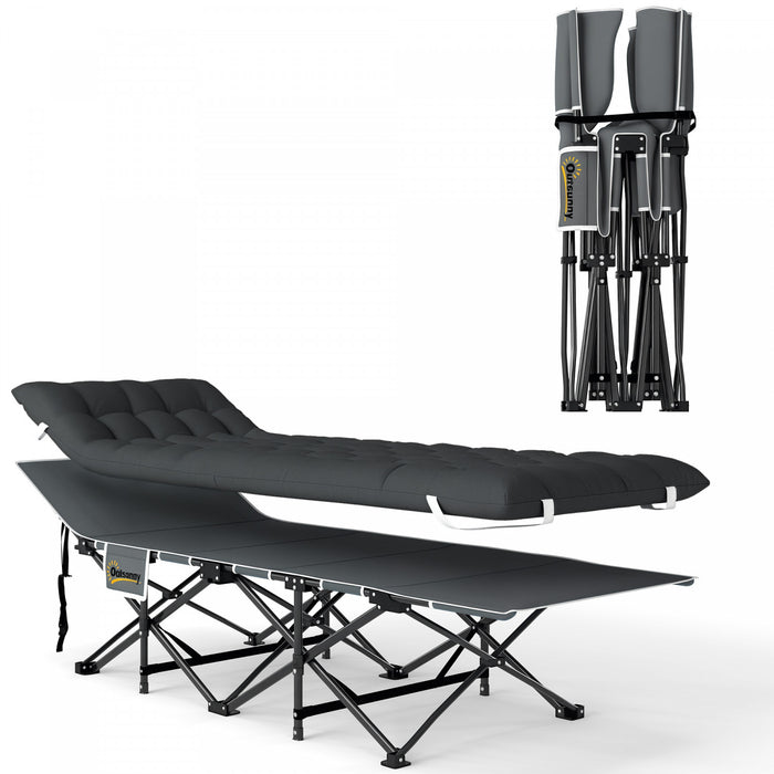 Outsunny Camping Cot for Adults with Cushion, Folding Bed, Black