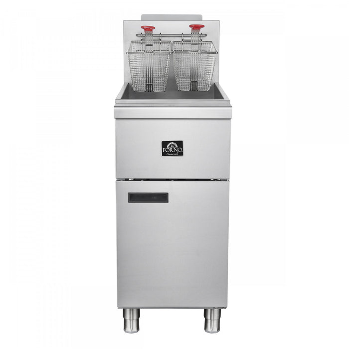 FORNO Commerciale Natural Gas Deep Fryer, 3 Burners 90,000 BTU, 40 lbs Oil Capacity - FCMGF0048