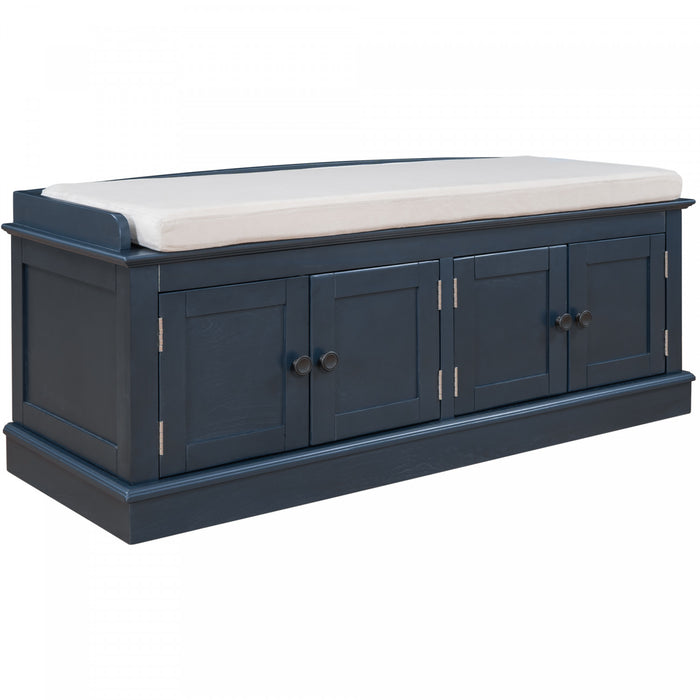 Daniel Solid Wood Storage Bench With 4-door Shoe Cabinet With Adjustable Shelves - Antique Navy