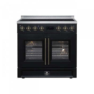 Forno Torino French Door 36 Inch Black Induction Range, 5.36 cu.ft. - FFSIN0950-36BLK Electric Range | Cuisiniere a induction Torino de 36 po avec portes francaises, noire, 5,36 pi³ - FFSIN0950-36BLK