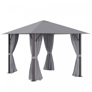 Outsunny 10' X 10' Patio Gazebo Outdoor Aluminum Frame Canopy Shelter With Curtains, Vented Roof For Garden, Lawn, Backyard And Deck, Grey