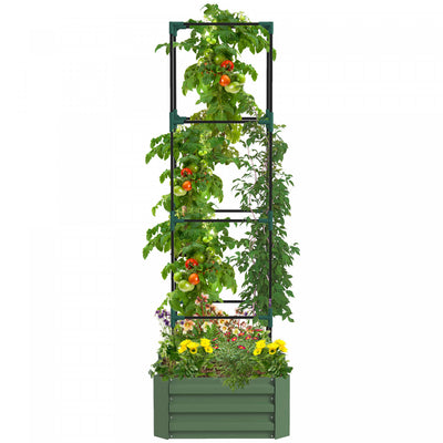Outsunny Galvanized Raised Garden Bed With 4-tier Trellis Tomato Cage Green|Outsunny Lit De Jardin Sureleve Galvanise Avec 4-tier Treillis Tomate
