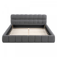 Jessica Upholstered Platform Bed with Comfortable Linen Fabric and Sturdy Frame,Queen Size,Gray Queen Bed  