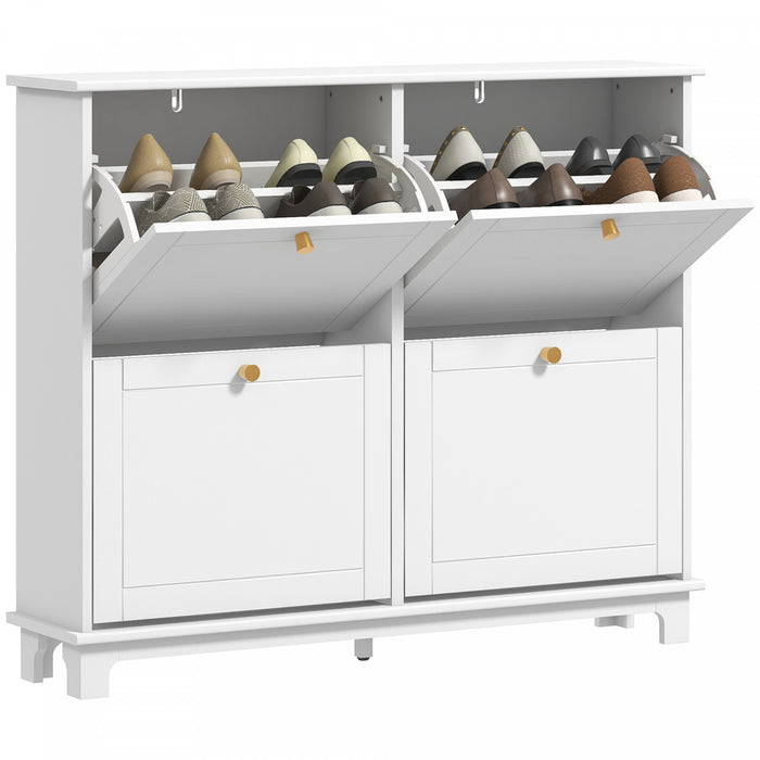 HOMCOM Narrow Shoe Cabinet with 4 Flip Drawers 5 Legs for Entryway White