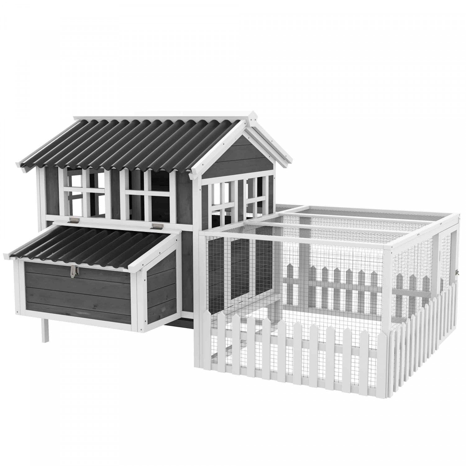 Brick Rabbit Hutch Pawhut Wooden Chicken Coop, Outdoor Rabbit Hutch With Run, Tray, Ne ...