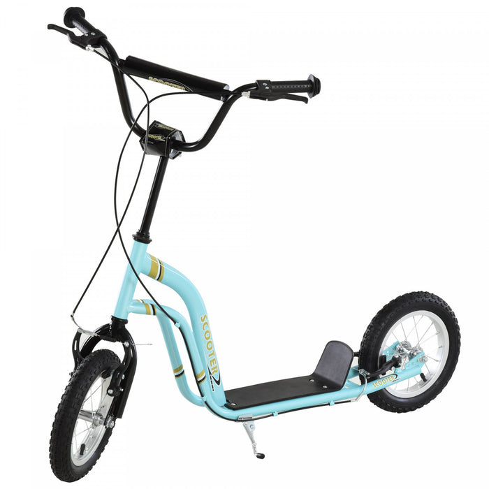 Aosom Youth Kick Scooter With 12'' Inflatable Rubber Wheel, Teens Scooter For Kids 5+ Year Old With Adjustable Height Handlebar, Blue