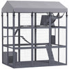 Pawhut Large Cat House With Anti-escape Floor, 81\" H Wooden Catio Outdoor Cat Enclosure With Waterproof Cover, Walk In Door, Condo, Hammock, Ramp, Bridge, For 2-4 Cats