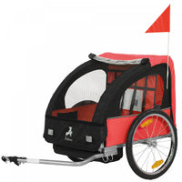 Aosom 2 Seat Bike Trailer for Kids Double Baby Toddler 80lbs Load w/ Steel Frame, 5-Point Safety Belts, Universal Bicycle Connect, Reflectors, Red Flag, Waterproof Cover, Red