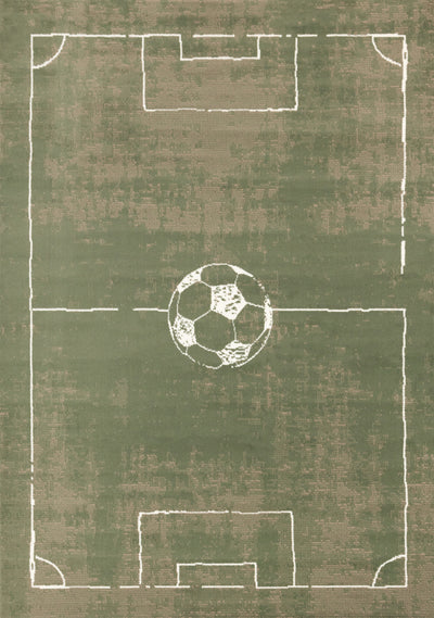 Florence Green Brown White Soccer Field Rug, 7'9" x 10'6" Indoor Area Rug | Tapis Florence de terrain de football vert, marron et blanc, 7'9" x 10'6"