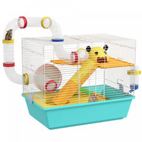 PawHut Hamster Cage 3 Tiers Small Animal House for Dwarf Hamster Gerbil Cage with Complete Tunnels, Water Bottle, Exercise Wheel, Food Dish, Ramps, Hut, 18