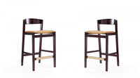Klismos Mid-Century Modern Wood Upholstered Counter Stool in Camel - Set of 2