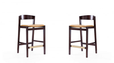 Klismos Mid-Century Modern Wood Upholstered Counter Stool in Camel - Set of 2 | Tabouret de comptoir en bois rembourre style Klismos mi-siecle moderne couleur camel - Lot de 2