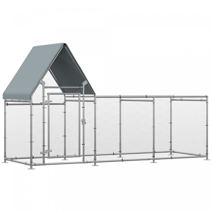 Pawhut Walk In Chicken Run, Large Galvanized Chicken Coop, Hen Poultry House Cage, Rabbit Hutch Metal Enclosure With Water-resist Cover For Outdoor Backyard Farm, 119\" X 42\" X 68\"