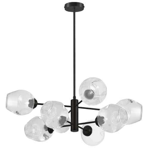 Dainolite Abii 8 Light Chandelier Matte Black Finish Clear Glass Lamp