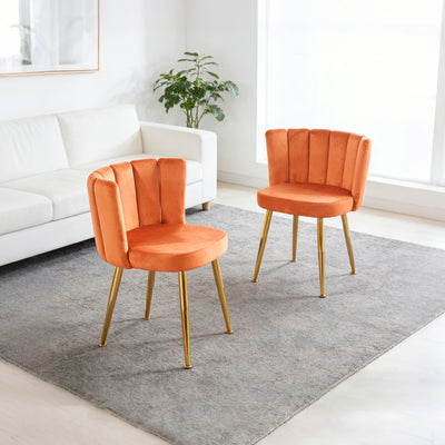 Lila Velvet Dining Chairs Set of 2,Orange Accent Chair | Lot de 2 chaises de salle a manger Lila en velours, couleur orange