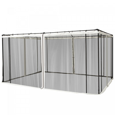 Outsunny Replacement Mosquito Netting For Gazebo 10' X 12' Black Screen Walls For Canopy With Zipper|Moustiquaires Pour Tonnelle Barnum Pavillon De Jardin 3 X 3,65 M - Lot De 4 Moustiquaires Zippees +