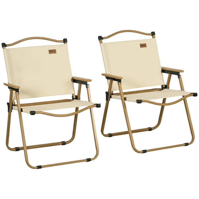 Outsunny Set of 2 Folding Camping Chair, Portable Armchairs, Beige
