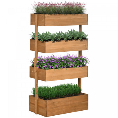 Outsunny 4-tier Raised Garden Bed, Vertical Elevated Planter Rack With Non-woven Fabric, Wooden Rais|Outsunny Lit De Jardin Sureleve A 4 Niveaux A Angle Reglable