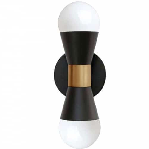 Dainolite Fortuna 2 Light Wall Sconce Matte Black & Aged Brass Lamp