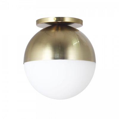 Dainolite Dayana 1 Light Flush Mount Incandescent Aged Brass White Glass Lamp|Plafonnier affleuré Dayana de Dainolite en verre blanc, avec fini laiton vieilli et 1 ampoule incandescente