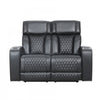 Kingsley 58 in. Leather Match Power Reclining Loveseat with Armrest Storage and USB - Black