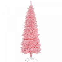 Homcom 7ft Tall Pencil Artificial Christmas Tree With Steel Base, Pink