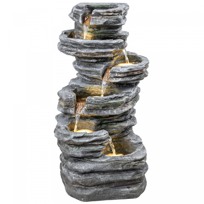 Outsunny Outdoor 6-Tier Water Fountain, Waterfall Fountain with LED Lights