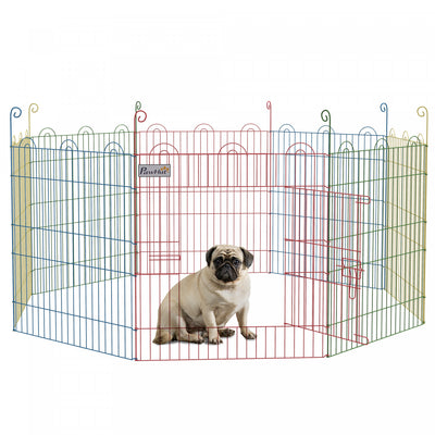 PawHut 23.6"H Metal Pet Playpen Portable Octagon Dog Exercise Fence Flexible Shape Puppy Crate Kennel w/ Door for Outdoor