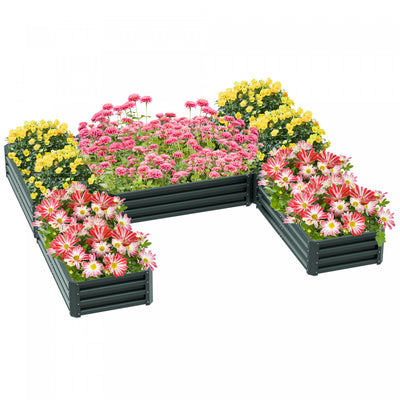 Outsunny 8×8×1ft Raised Garden Bed Kit，5 Pcs Outdoor Metal Planter Box For Vegetables, Flowers, Herb|Outsunny 2,4 X 2,4 M Diy Lit De Jardin Sureleve, Lot De 5 Grandes Jardinieres En Acier Pour Plantes