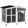 Pawhut Large 42in Wooden Dog House Outdoor With Removable Bottom, Cabin Style Raised Pet Kennel, With Openable Asphalt Roof, Door Curtain, Side Windows For Large Dog, Dark Grey