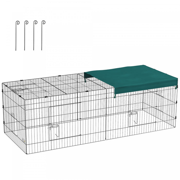 Pawhut 87\" Small Animal Cage, Pet Playpen For Chicken, Rabbits, Chinchillas, Outdoor Small Animal Playpen With Flat Roof, Green