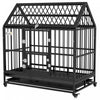 Pawhut 49\" Heavy Duty Dog Crate, Metal Dog Kennel Cage With Openable Roof, Removable Tray, Doors, Wheels For Large And Extra Large Dogs, Black