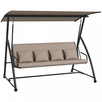 Outsunny 3 Seater Porch Swing Convertible Swing Chair Bed Cushioned Brown|Outsunny Balancoire Convertible De Porche 3 Places, Balancoire Lit, Marron