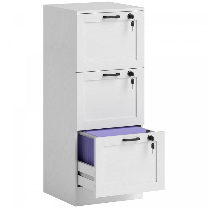 HOMCOM Office File Cabinet with 3 Drawers, Vertical Filing Cabinet, White