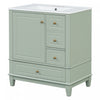 Emma 30" Solid Wood Bathroom Vanity with Ceramic Sink and Soft-Close Door, Green | Emma Meuble-lavabo en bois massif de 30" avec vasque en ceramique et porte a fermeture douce, Vert