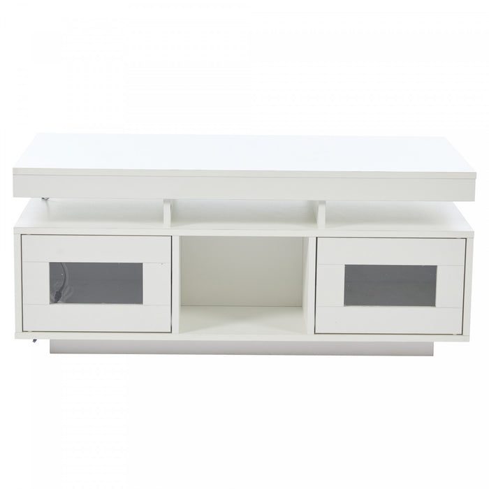 Lumina 39.3 Inch High-Gloss Coffee Table with LED Lights, USB Port and Transparent Doors, White