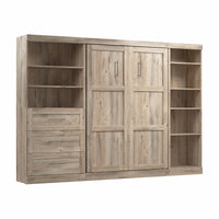 Bestar Pur Full Murphy Shelving and Drawers 120-Inch Wall Bed - Rustic Brown
