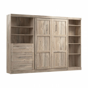Bestar Pur Full Murphy Shelving and Drawers 120-Inch Wall Bed - Rustic Brown