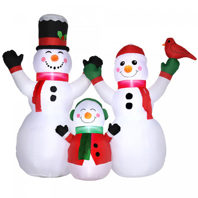 Outsunny 8' Inflatable Christmas Snowman Family W/ Red Bird For Lawn|Outsunny Famille De Bonhomme De Neige Gonflable De 8ft Avec Oiseau