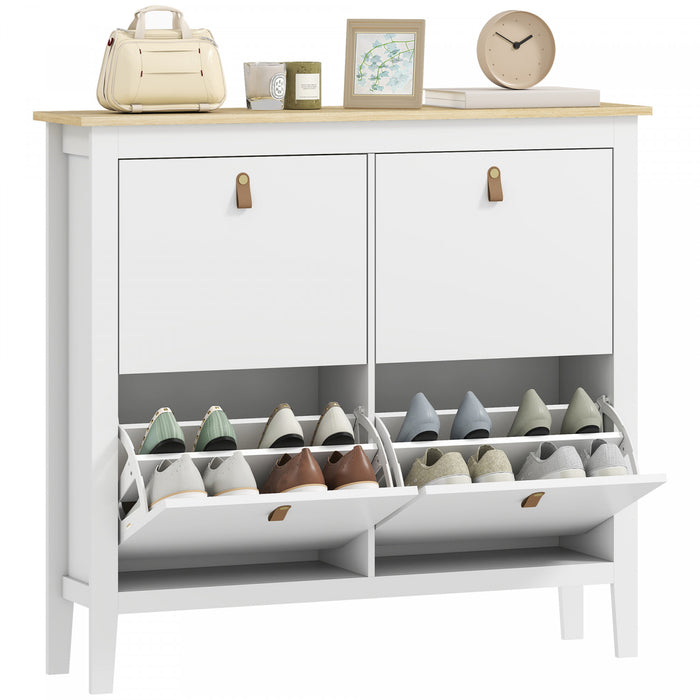 HOMCOM Shoe Cabinet with 4 Flip Drawers, Narrow Shoe Storage Cabinet