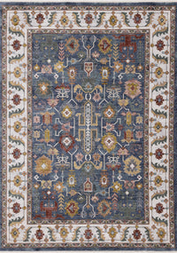 Olivia Blue Modern Tribal Inspired Border Rug, 7'10